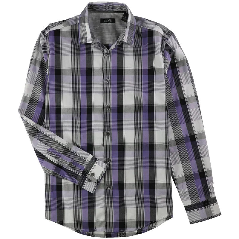 Men's Moisture - Wicking Performance Fabric Casual Shirts for Outdoor ActivitiesAlfani Mens Plaid LS Button Up Shirt, Purple, Small