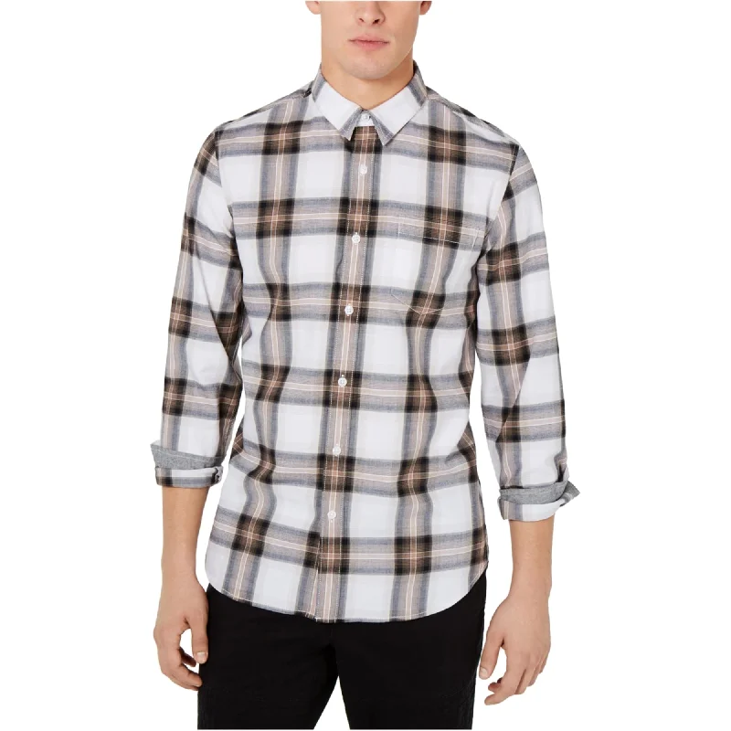 Plus Size Men's Plaid Flannel Casual Shirts in Earth Tones for a Cozy Fall OutfitAmerican Rag Mens Daniel Plaid Button Up Shirt