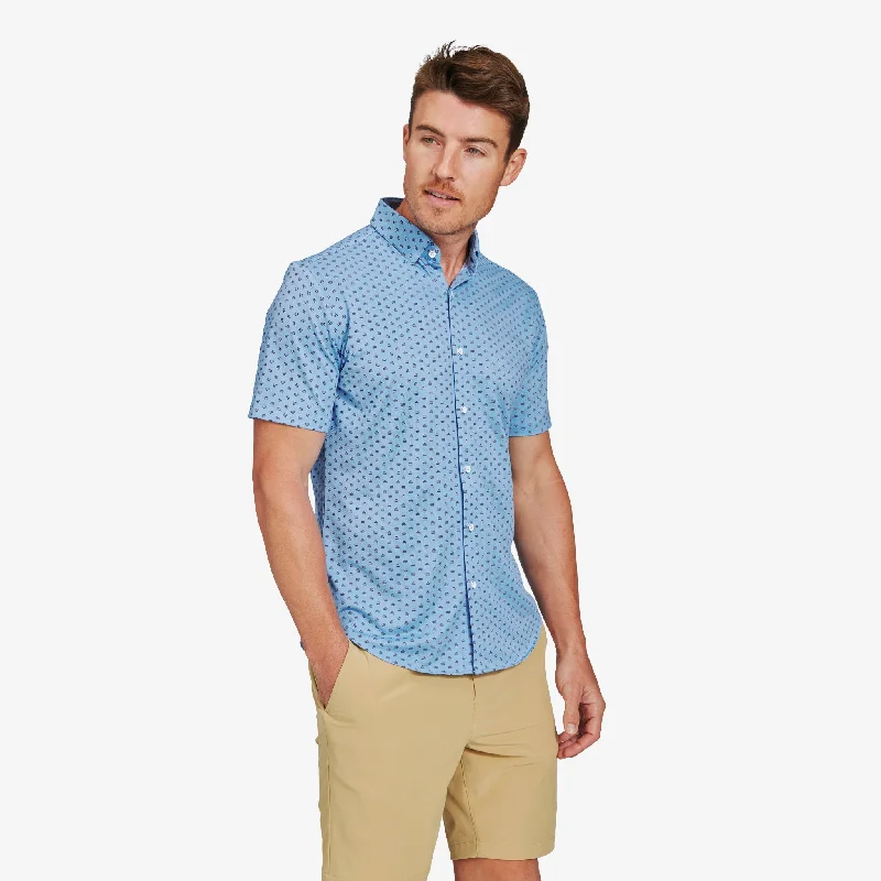 Men's Short - Sleeve Linen Casual Shirts in Light Khaki for a Breathable Summer OptionBlue Circle Geo Print