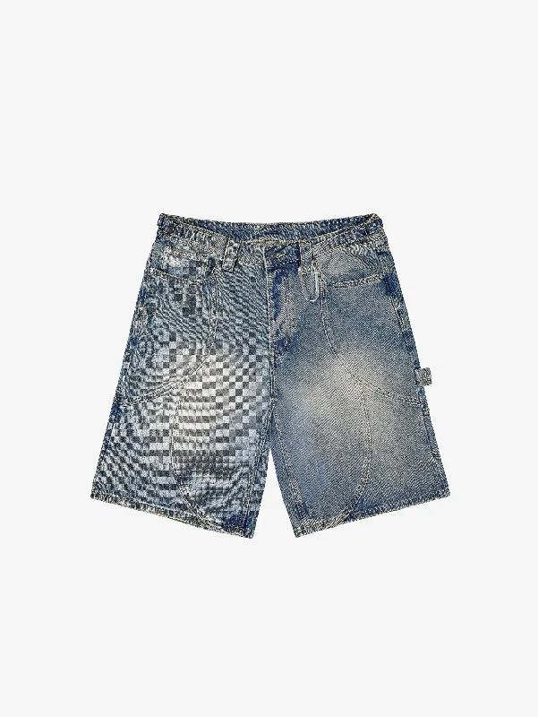 Men's distressed cotton shorts for a bohemian - inspired styleMID BLUE WASHED DENIM JORTS "V2"