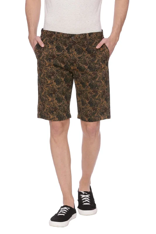 Men's camo print cargo shorts for outdoor adventuresComfort Fit Printed Shorts