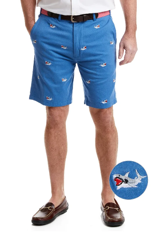 Men's flat - front chino shorts for semi - formal summer eventsCisco Short Deep Ocean Blue with Great White Shark