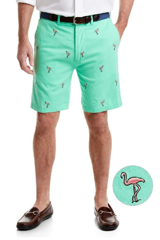 Men's drawstring casual linen shorts for a laid - back summer lookCisco Short Spring Green with Flamingo