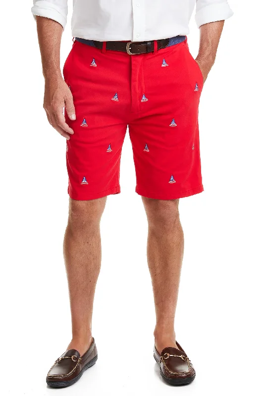 Men's zip - pocket canvas shorts for added functionality during travelCisco Short Stretch Twill Bright Red with Americana Christmas Tree