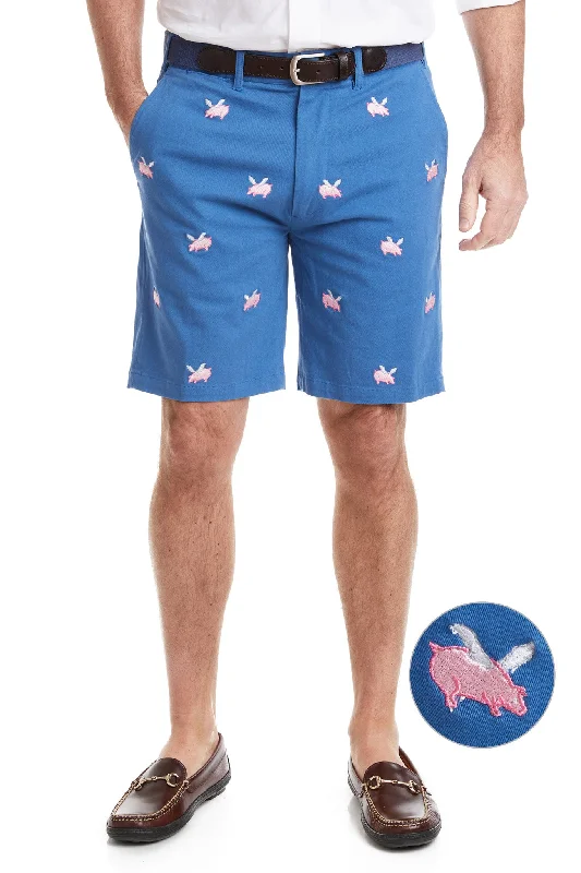 Men's distressed cotton shorts for a bohemian - inspired styleCisco Short Stretch Twill Deep Ocean Blue with Flying Pig