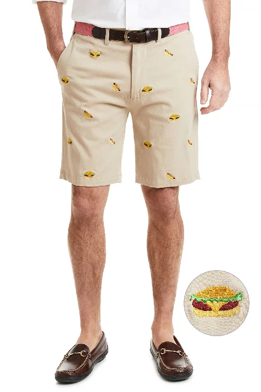 Men's camo print cargo shorts for outdoor adventuresCisco Short Stretch Twill Khaki with Hamburger & Hotdog