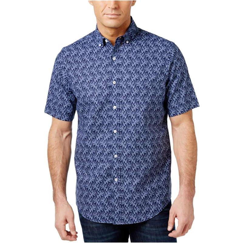 Men's Organic Cotton Casual Shirts with a Soft Handfeel for Everyday ComfortClub Room Mens Coral-Print Button Up Shirt, Blue, Small