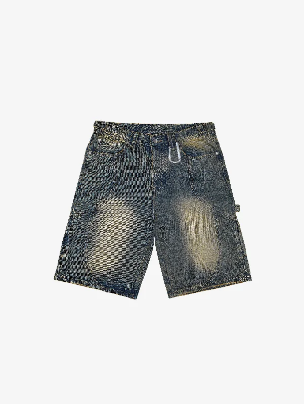 Men's zip - pocket canvas shorts for added functionality during travelDARK BLUE WASHED DENIM JORTS "V2"