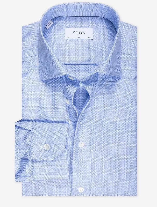 Men's Organic Cotton Casual Shirts with a Soft Handfeel for Everyday ComfortSlim Plaid Check Casual Shirt Blue