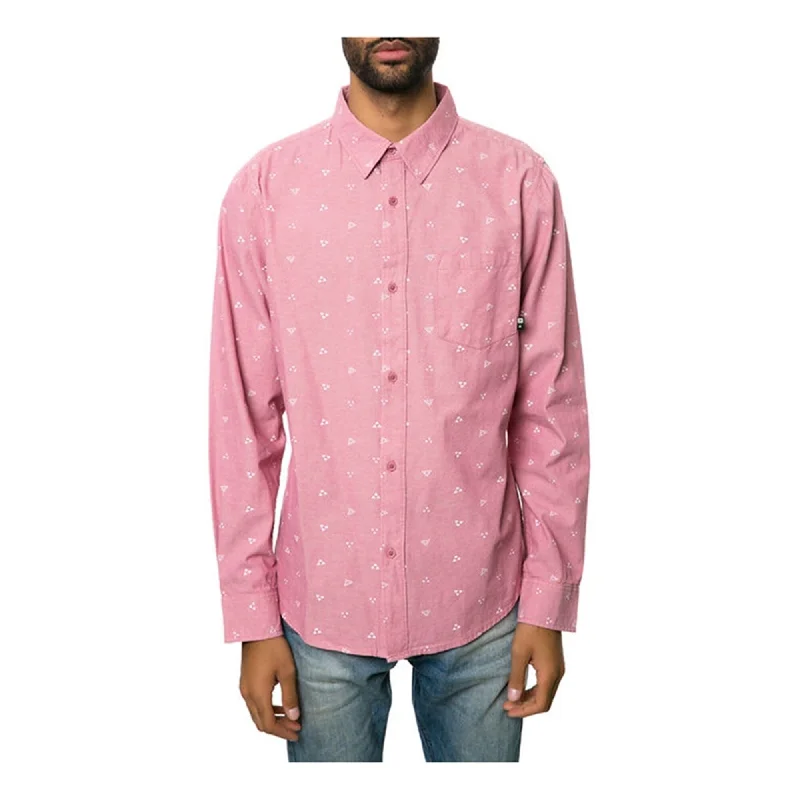 Men's Two - Tone Contrast Panel Casual Shirts in White and Navy for a Stylish and Eye - Catching DesignFourstar Clothing Mens The Calico LS Button Up Shirt, Red, Small