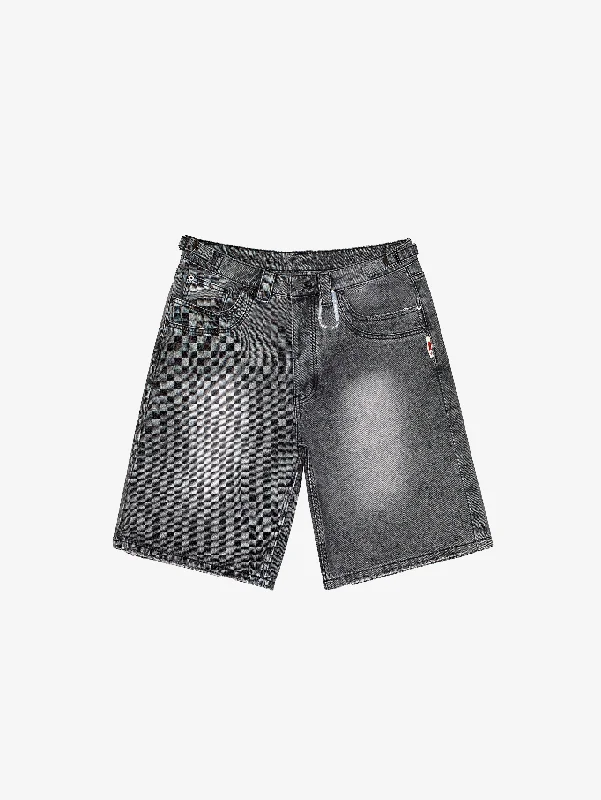 Men's high - waisted swim shorts with UPF protection for beach vacationsGREY WASHED DENIM JORTS "SUN"