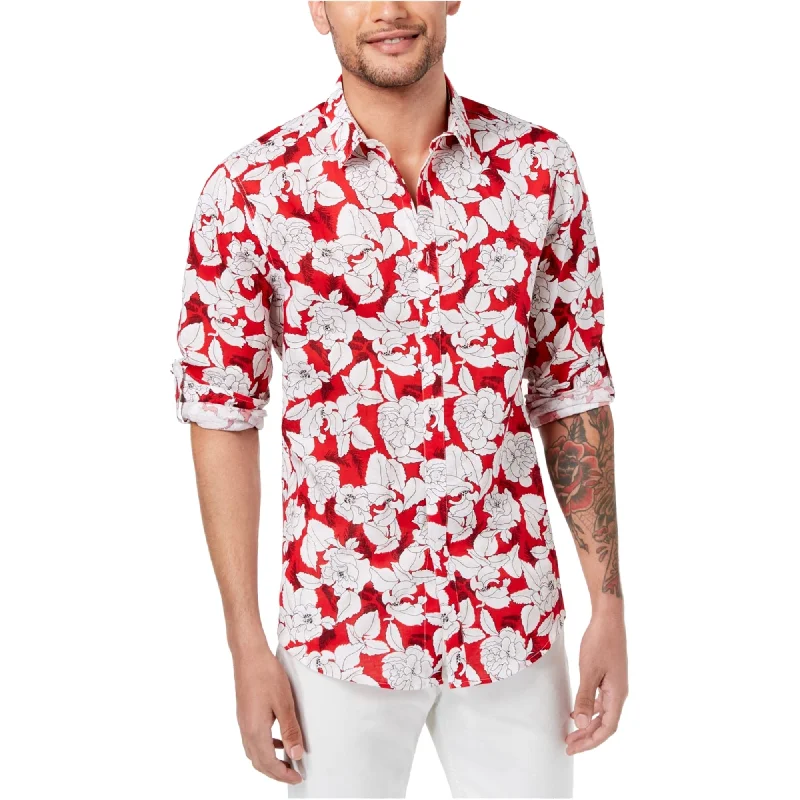 Men's Retro - Style Hawaiian Print Casual Shirts in Bold Patterns for a Tropical VacationI-N-C Mens Floral Button Up Shirt, Red, Large