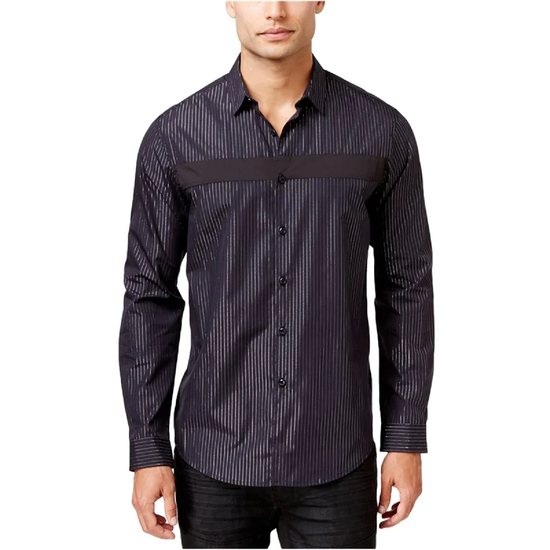 Men's Stretch - Fabric Casual Shirts in Navy Blue for a Comfortable and Flexible FitI-N-C Mens Joyous Pieced Button Up Shirt