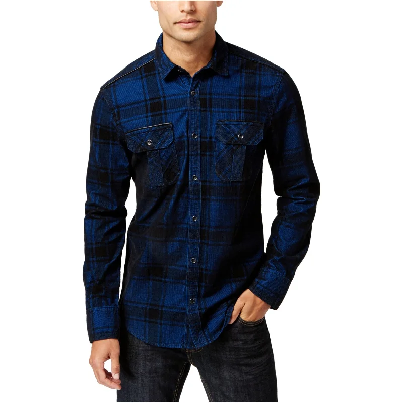 Men's Linen Blend Casual Shirts with Roll - Up Sleeves for a Summer Beach LookI-N-C Mens Plaid Button Up Shirt, Blue, Small