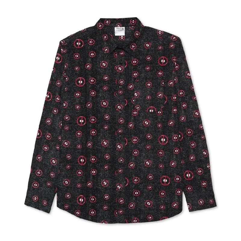 Men's Sustainable Recycled Material Casual Shirts for Eco - Conscious ConsumersJem Mens Deadpool Button Up Shirt, Black, Small