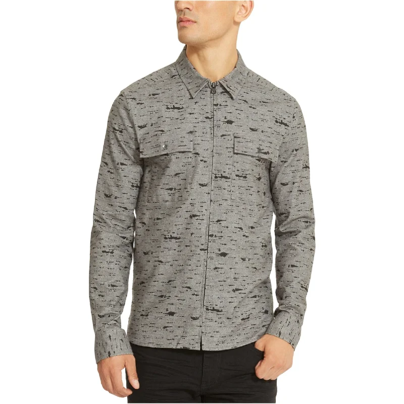 Men's Button - Down Oxford Casual Shirts in Crisp White for a Classic and Versatile StyleKenneth Cole Mens Printed Zip-Front Button Up Shirt, Grey, Small