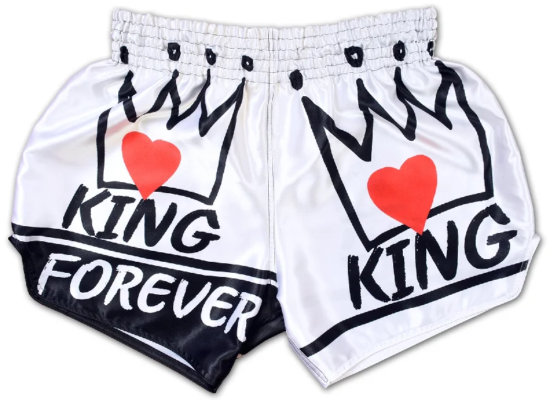 Men's floral print silk blend shorts for a unique night - out lookKING Forever ? Muay Thai Boxing Shorts (white)