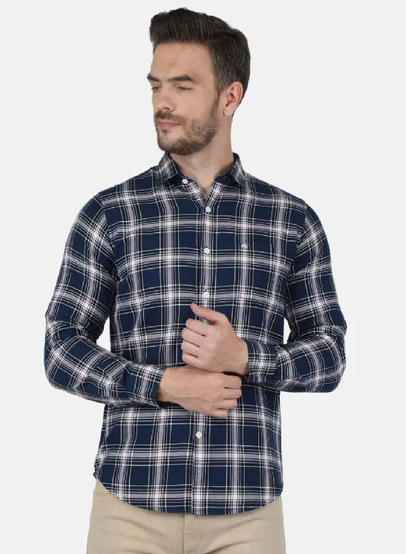 Men's Stretch - Fabric Casual Shirts in Navy Blue for a Comfortable and Flexible FitMen Blue Check Shirt