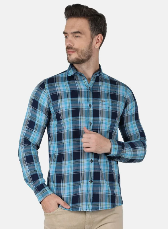 Men's Tailored Fit Checkered Casual Shirts in Multicolor for a Smart - Casual EnsembleMen Blue Check Shirt