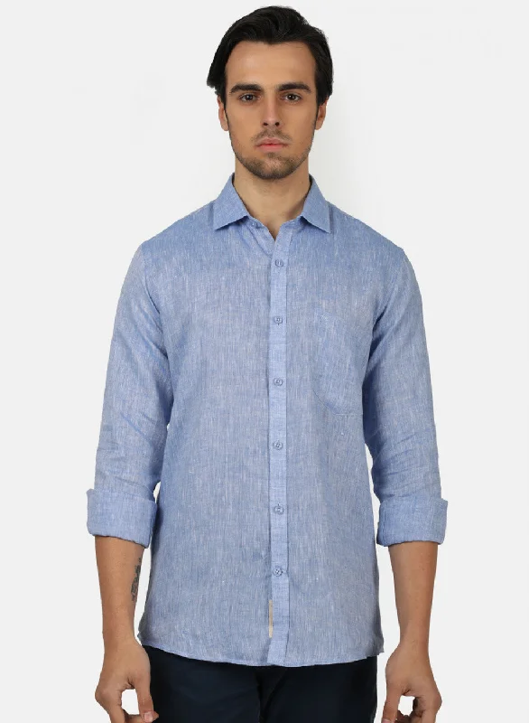 Men's Sustainable Recycled Material Casual Shirts for Eco - Conscious ConsumersMen Blue Solid Shirts