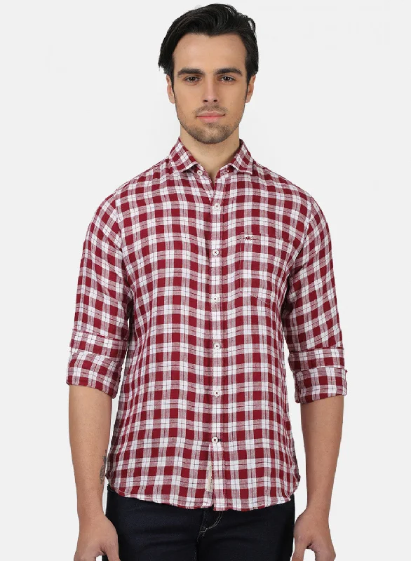 Men's Organic Cotton Casual Shirts with a Soft Handfeel for Everyday ComfortMen Maroon Check Shirts