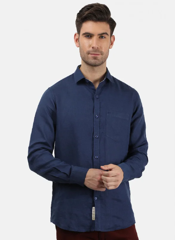 Men's Thermal - Lined Casual Shirts in Black for Added Warmth in Cold WeatherMen NAvy Blue Solid Shirt