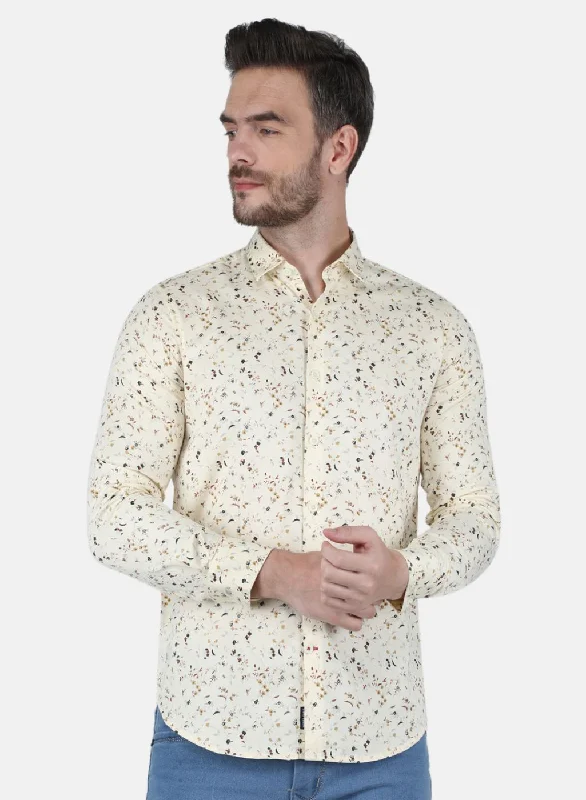 Men's Button - Down Oxford Casual Shirts in Crisp White for a Classic and Versatile StyleMen Off White Printed Shirt