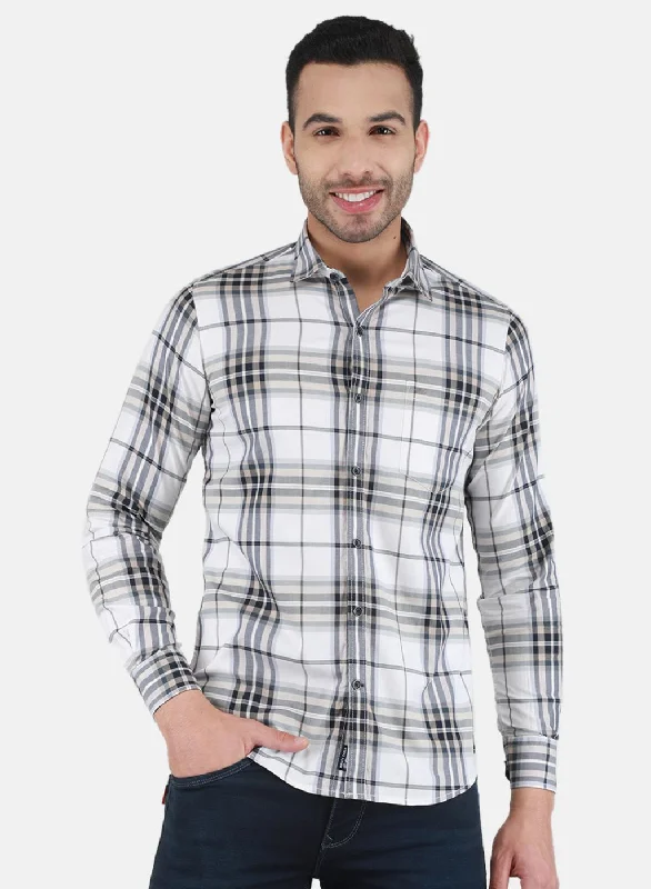 Men's Wrinkle - Resistant Polyester Blend Casual Shirts for Easy Travel and MaintenanceMen White Check Shirt