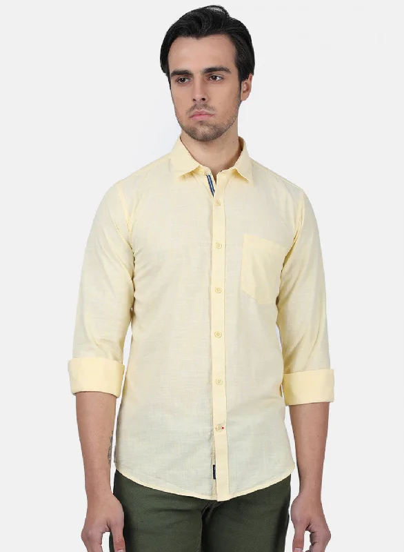 Men's Two - Tone Contrast Panel Casual Shirts in White and Navy for a Stylish and Eye - Catching DesignMen Yellow Solid Shirts