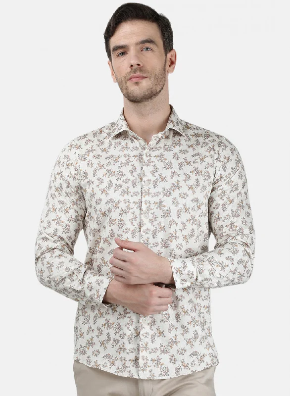 Men's Organic Cotton Casual Shirts with a Soft Handfeel for Everyday ComfortMens Beige Printed Shirt