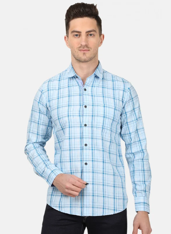 Men's Stretch - Fabric Casual Shirts in Navy Blue for a Comfortable and Flexible FitMens Blue Check Shirt