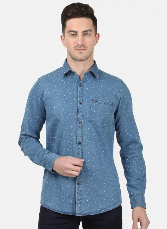 Men's Tailored Fit Checkered Casual Shirts in Multicolor for a Smart - Casual EnsembleMens Blue Printed Shirt