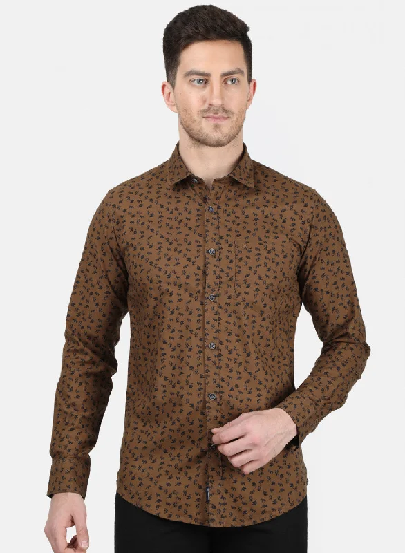 Men's Moisture - Wicking Performance Fabric Casual Shirts for Outdoor ActivitiesMens Brown Printed Shirt