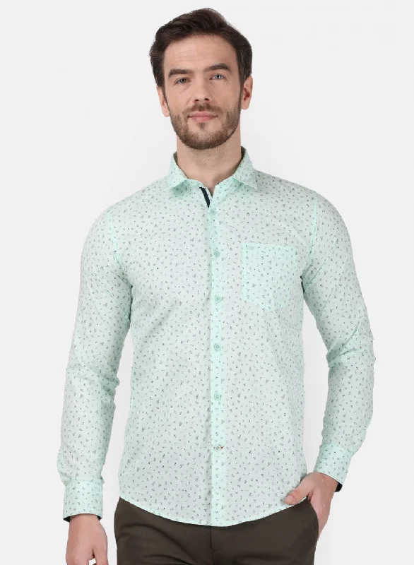 Men's Stretch - Fabric Casual Shirts in Navy Blue for a Comfortable and Flexible FitMens Green Printed Shirt