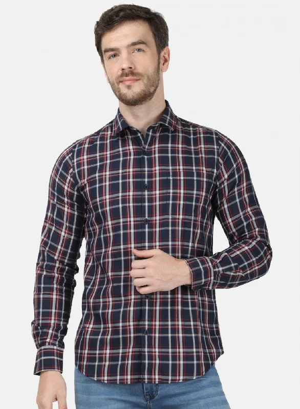 Men's Thermal - Lined Casual Shirts in Black for Added Warmth in Cold WeatherMens NAvy Blue Check Shirt