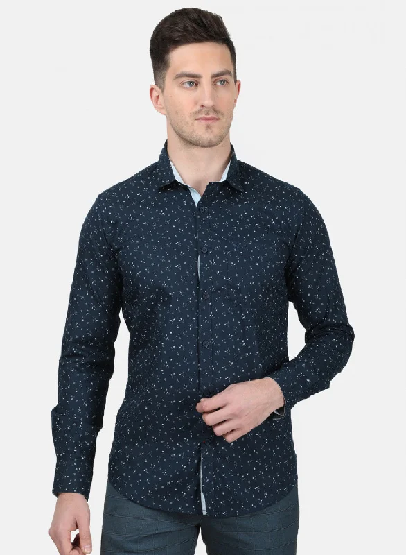 Men's Shearling - Lined Collar Casual Shirts in Brown for a Rustic and Warm AppealMens NAvy Blue Printed Shirt