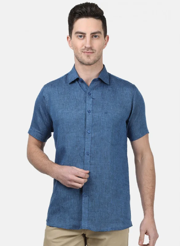 Men's Two - Tone Contrast Panel Casual Shirts in White and Navy for a Stylish and Eye - Catching DesignMens NAvy Blue Solid Shirts