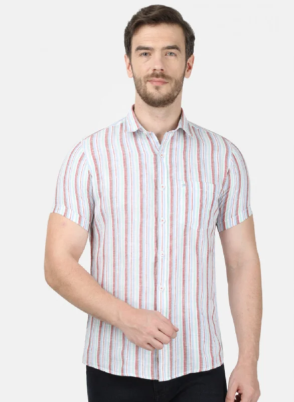 Men's Short - Sleeve Linen Casual Shirts in Light Khaki for a Breathable Summer OptionMens Orange Stripe Shirt