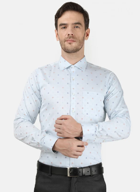 Men's Embroidered Detail Casual Shirts in Beige for a Touch of EleganceMens Sky Blue Self Shirt