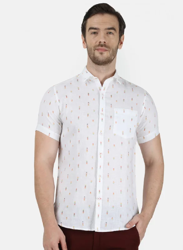 Men's Organic Cotton Casual Shirts with a Soft Handfeel for Everyday ComfortMens White Printed Shirt