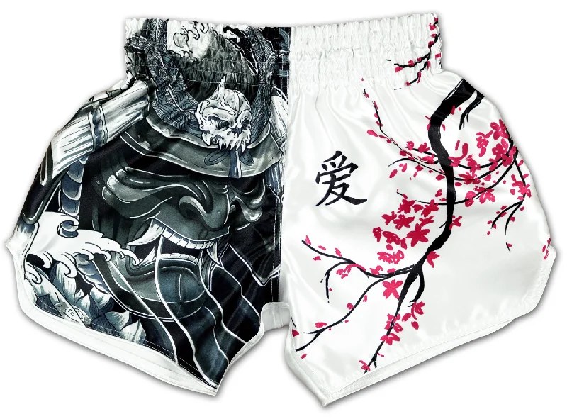 Men's plaid pattern wool blend shorts for a preppy fall styleMuay Thai Shorts ? Cherry Blossom Samurai