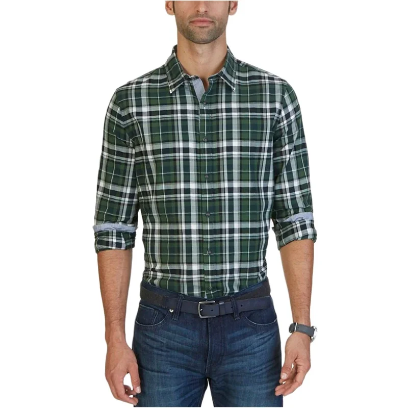 Plus Size Men's Plaid Flannel Casual Shirts in Earth Tones for a Cozy Fall OutfitNautica Mens Slim Fit Plaid Button Up Shirt, Green, X-Large