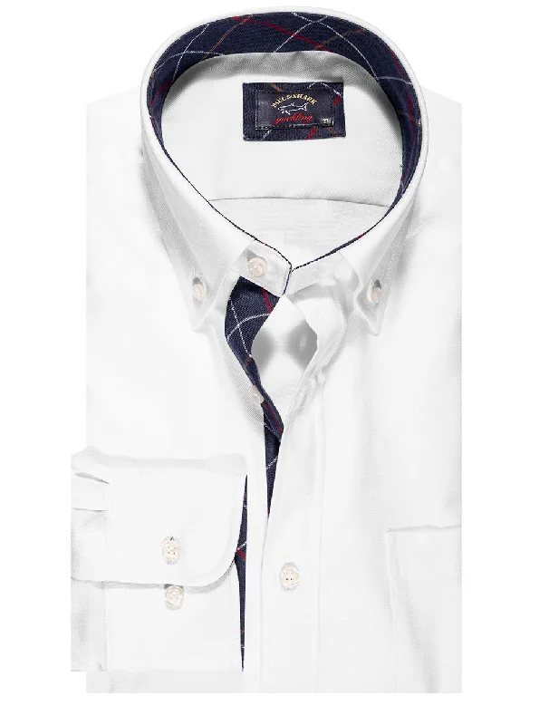 Men's Two - Tone Contrast Panel Casual Shirts in White and Navy for a Stylish and Eye - Catching DesignOxford Inlay Shirt White