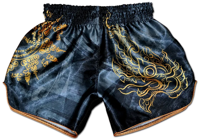 Men's distressed cotton shorts for a bohemian - inspired stylePhaya Naga ≋ Fight Shorts (anthracite black)