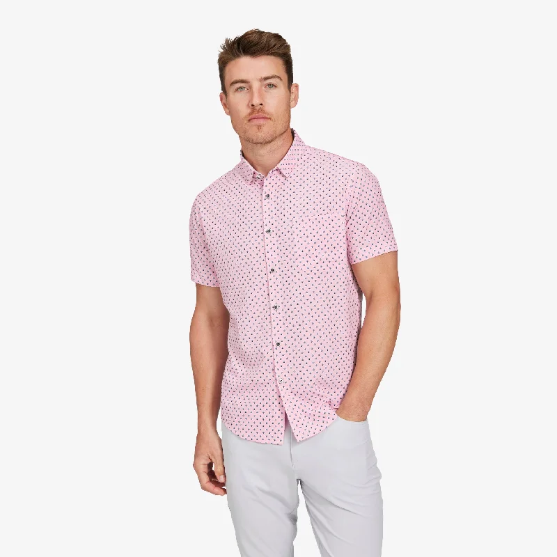 Men's Short - Sleeve Linen Casual Shirts in Light Khaki for a Breathable Summer OptionPink Foulard Print