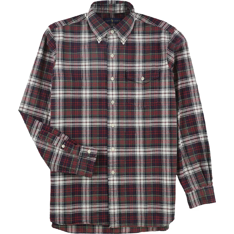 Men's Organic Cotton Casual Shirts with a Soft Handfeel for Everyday ComfortRalph Lauren Mens Iconic Plaid Button Up Shirt, Red, Small