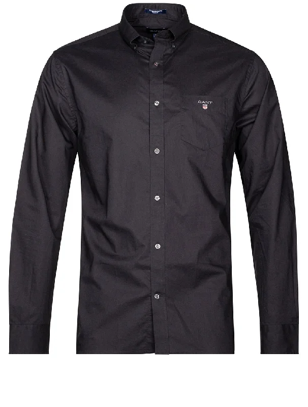 Men's Wrinkle - Resistant Polyester Blend Casual Shirts for Easy Travel and MaintenanceRegular Fit Broadcloth Shirt Black