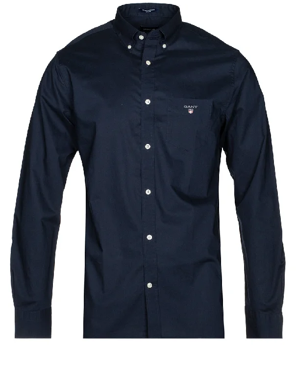 Men's Distressed Denim Casual Shirts with Frayed Edges for a Trendy and Rugged LookRegular Fit Buttondown shirt Marine