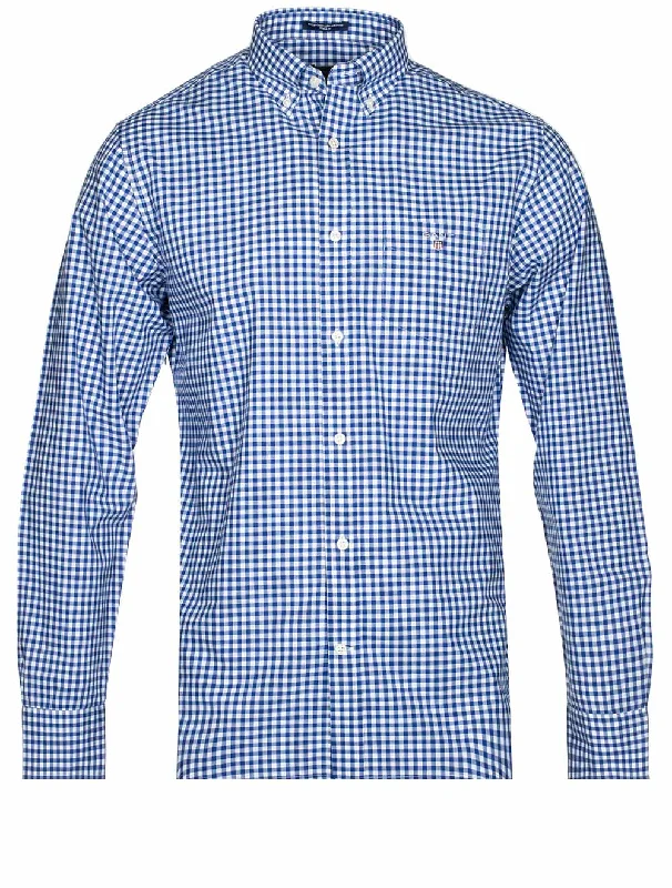 Plus Size Men's Striped Chambray Casual Shirts with a Spread Collar for a Preppy AppearanceRegular Fit Gingham Broadcloth Shirt College Blue