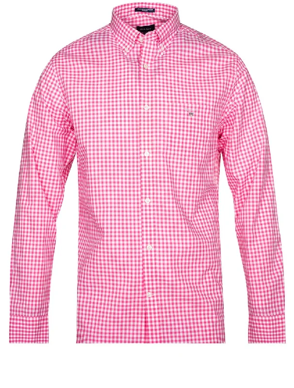 Plus Size Men's Striped Chambray Casual Shirts with a Spread Collar for a Preppy AppearanceRegular Fit Gingham Broadcloth Shirt Perky Pink